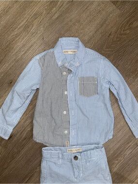 Hope & Henry Blue Patchwork Striped Button Down Size XXS